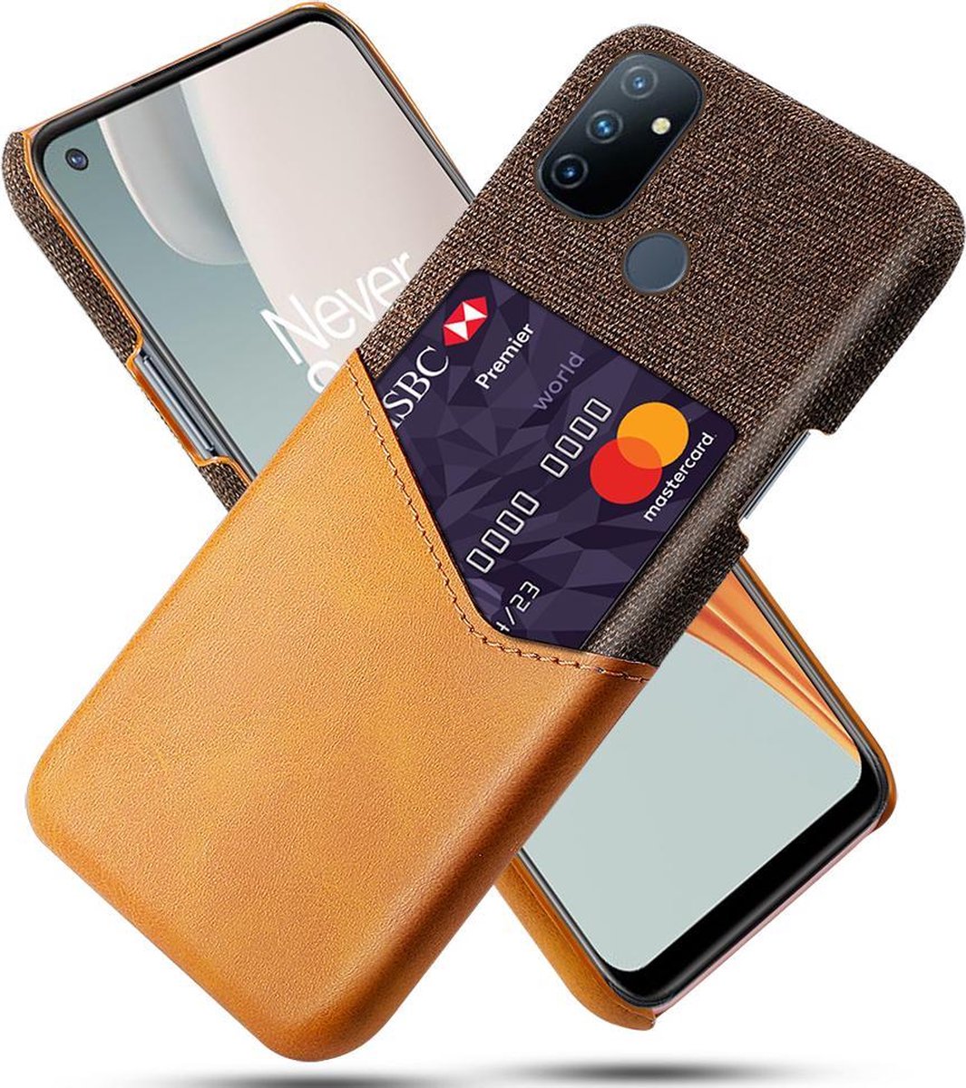 OnePlus Nord N100 Luxe Hybride Backcover met Pasjeshouder + Glas Screenprotector _ Bruin