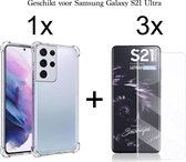 Samsung Galaxy S21 Ultra hoesje shock proof case transparant - 3x Samsung Galaxy S21 Ultra screenprotector uv