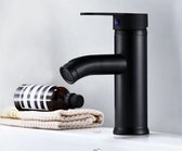 GIMAXX Luxe Wastafelkraan - Lage Zwarte Keukenkraan Zwarte Handgreep - Hoogwaardige Badkamerkraan - Geschikt voor Warm & Koud Water - Zwart - Laag