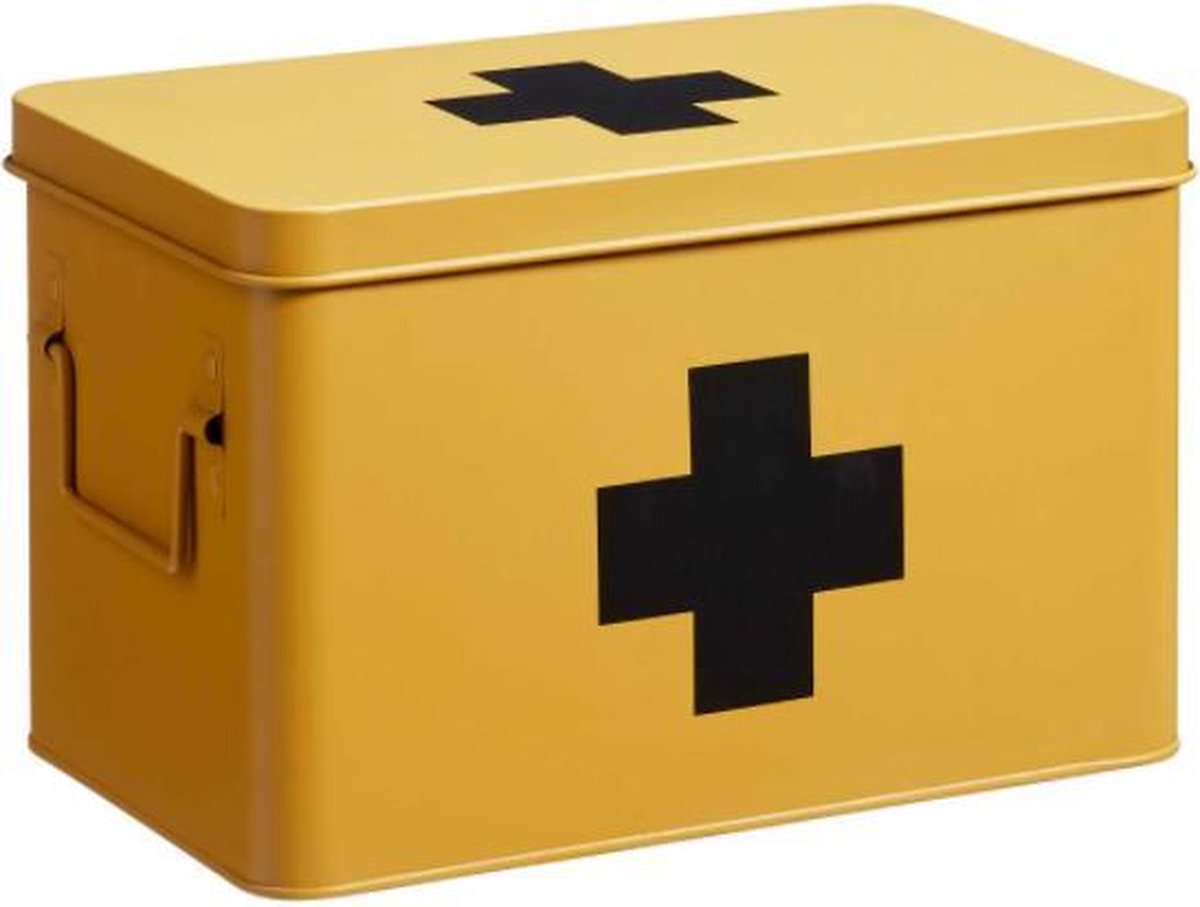 H&L medicijnbox - okergeel - metaal - zwart kruis - bewaarbox medicijnen -  31 x 19 x 20 cm | bol.com