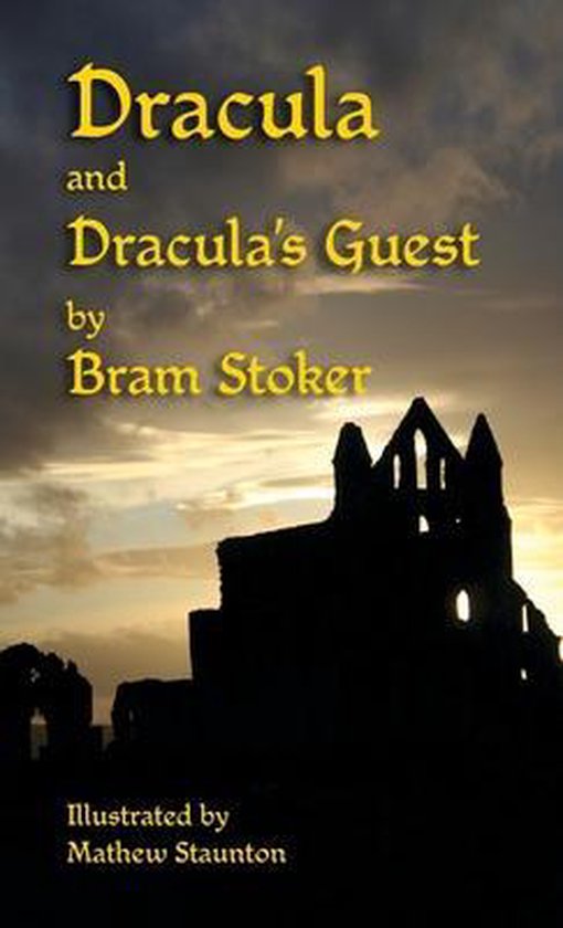 Boekomslag van Dracula en Dracula's Gast, met een silhouet van ruïnes bij zonsondergang.