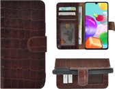 Hoesje Samsung Galaxy A41 - Bookcase - Samsung A41 Wallet Book Case Echt Leer Croco Bruin Cover