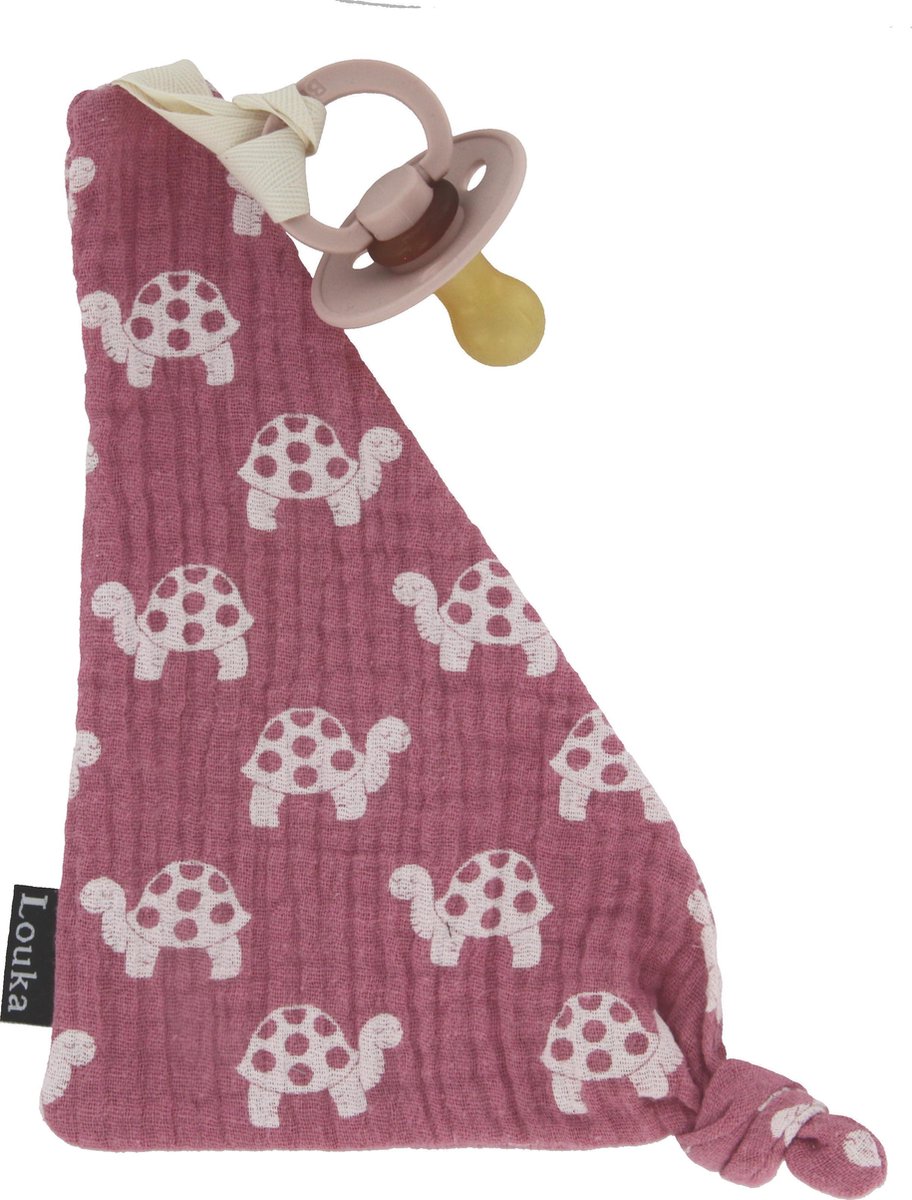 Louka speendoekje driehoek schildpad roze - meisje - hydrofiel katoen - speenknuffel - excl. bibs speen