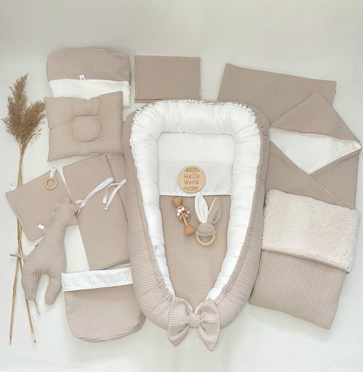 Babynest Set 15-delig Beige Wafelkatoen & Biologisch Katoen – Comfykids