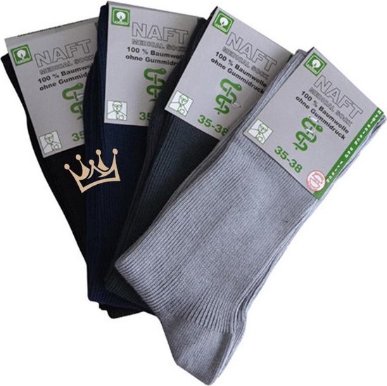 100% katoenen medische sokken - Grijs mix - Maat 47/49 -Sokken voor diabeten - Reuma - En tegen oedeem - Wijde boord - Sokken zonder elastiek - Naadloos - Dames - Heren - 4 paar