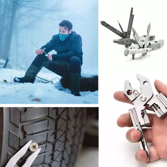 Mini tang sleutelhanger set, 6-in-1 multitool tang, verstelbare sleutel en draagtas, draagbare opvouwbare roestvrijstalen multifunctionele tang, multitool set met schede