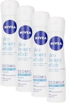 NIVEA Deo Beauty Elixir Fresh Care Deo MIlk - 48H Deodorant Spray - Voordeelverpakking 4 x 150 ml