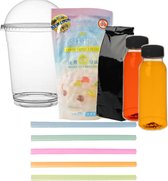 DIY Fruit Bubble Tea Pakket | Bubble Tea Kit voor 10 Bekers Smaken Passion Fruit Lychee Inclusief Dome Bekers Jumbo Rietjes Premium Zwarte Thee