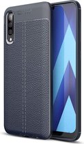 Samsung A70 Hoesje Shock Proof Siliconen Hoes Case | Back Cover TPU met Leren Textuur - Blauw