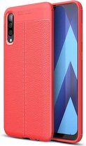 Samsung A70 Hoesje Shock Proof Siliconen Hoes Case | Back Cover TPU met Leren Textuur - Rood