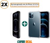 Fooniq Transparant Siliconen Anti Schock Hoesje 2x + Screenprotector 2x - Geschikt Voor Apple iPhone 12 Pro