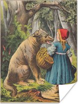 Poster Illustratie van een wolf en een meisje - 30x40 cm