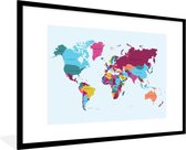Fotolijst incl. Poster - Wereldkaart - Trendy - Kleurrijk - 90x60 cm - Posterlijst