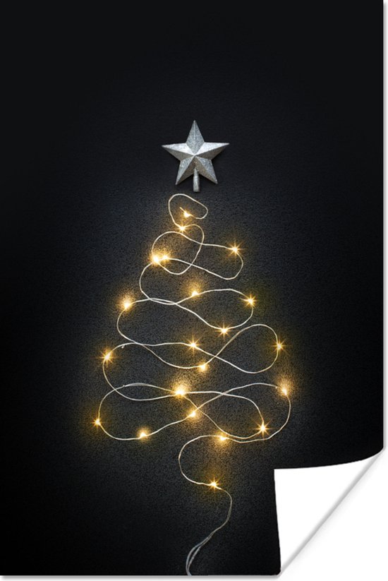 Nature morte d'un sapin de Noël réalisé avec une guirlande lumineuse poster papier 120x180 cm - Tirage photo sur Poster (décoration murale salon / chambre) XXL / Groot format!