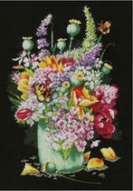 Borduren - Lanarte - Kleurig bloemenpakket - Marjolein Bastin - 27x39 cm - zwarte Aida