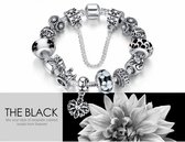 Verzilverde Bedels Armband Queen’s Crown Zwart Wit 20cm-Cadeau Vrouw- Cadeau Meisje - Valentijn Cadeau