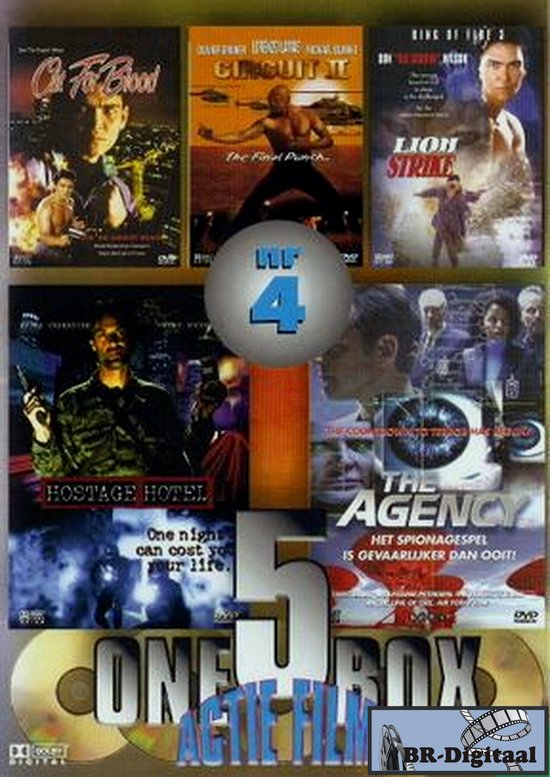 1 box 5 actie films - Out for Blood + Circuit II + Lion Strike + Hostage Hotel + The Agency