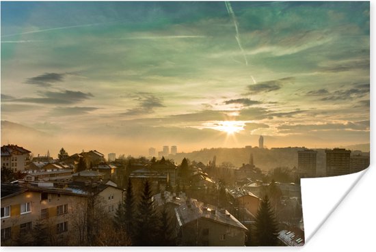 Poster Skyline van de Bosnische stad Sarajevo - 180x120 cm XXL