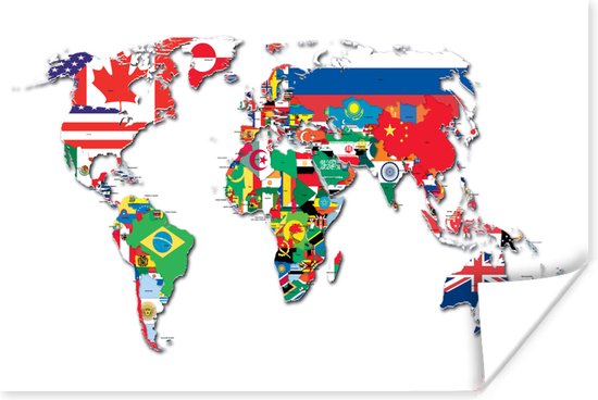 Poster Carte du monde avec des drapeaux