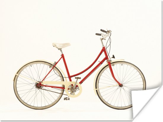 Un vélo rouge sur fond blanc Poster 160x120 cm - Tirage photo sur Poster (décoration murale salon / chambre) XXL / Groot format!