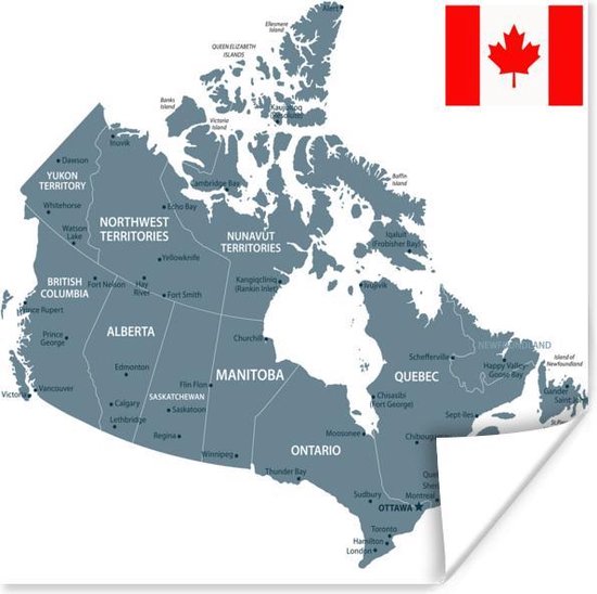Affiche Illustration du Canada en gris avec le drapeau - 120x90 cm