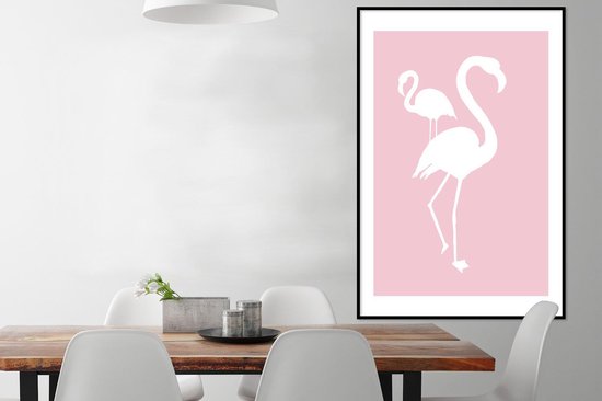 Silhouettes Witte de deux flamants roses sur fond rose clair 80x120 cm