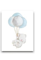 Schilderij  Olifant met Ballonnen - Kinderkamer - Dieren Schilderij - Babykamer / Kinder Schilderij - Babyshower Cadeau - Muurdecoratie - 40x30cm - FramedCity