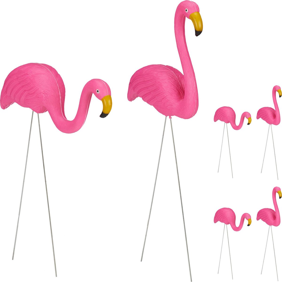 Relaxdays 6 x tuinsteker flamingo vijverdecoratie gazonsteker tuindecoratie