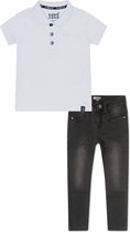 Koko Noko BIO Basics Set(2delig) Jeans NOX BLACK en Polo Wit - Maat 110/116