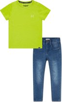 Koko Noko BIO Basics Set(2delig) Jeans NOVAN en Shirt Neon yellow - Maat 122/128