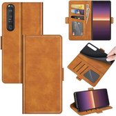 Voor Sony Xperia 1 III Dual-side Magnetische Gesp Horizontale Flip Lederen Case met Houder & Kaartsleuven & Portemonnee (Geel)