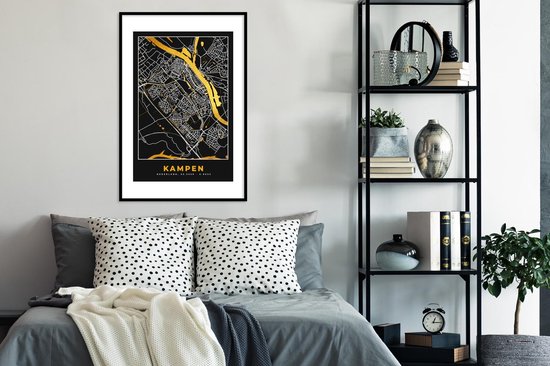 Affiche avec cadre Carte - Kampen - Or - Zwart - 60x90 cm