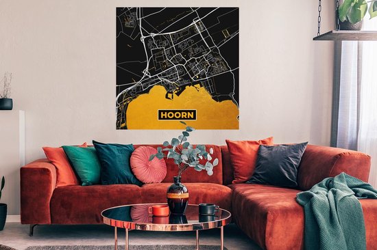 Poster City Map - Hoorn - Or - Zwart - 100x100 cm XXL - Carte