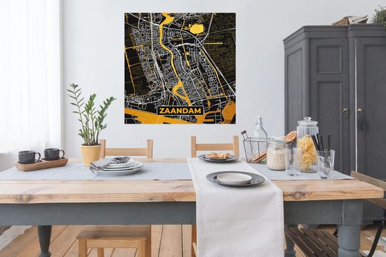 Poster Carte - Zaandam - Or - Zwart - 100x100 cm XXL