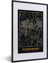 Fotolijst incl. Poster - Plattegrond - Hardenberg - Goud - Zwart - 40x60 cm - Posterlijst - Stadskaart