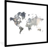 Affiche avec cadre Wereldkaart - Blauw - Wit - 40x40 cm