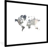 Fotolijst incl. Poster - Wereldkaart - Blauw - Wit - 40x40 cm - Posterlijst