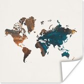 Poster Wereldkaart - Blauw - Oranje - 30x30 cm