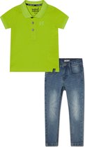 Koko Noko BIO Basics Set(2delig) Jeans NOX en Polo Neon yellow - Maat 74/80