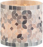 J-Line Theelichthouder Cilinder Mozaiek Glas Grijs Small Set van 3 stuks