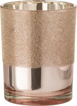 J-Line Theelichthouder Parels Glas Roze/Goud Medium Set van 2 stuks