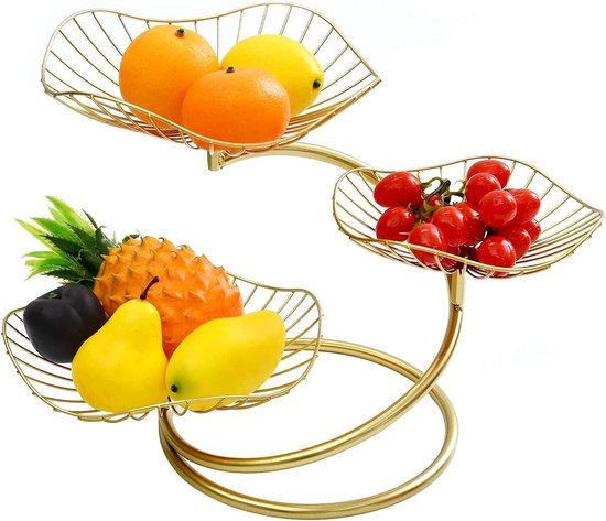 Corbeille à fruits, bol à fruits à 3 niveaux, étagère à fruits en métal, or  | bol