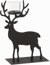 Theelicht houder hert - zwart Metaal - incl. glas - waxinelichtjes - Herfst/winter decoratie -  hoogte 30cm - 10x20cm