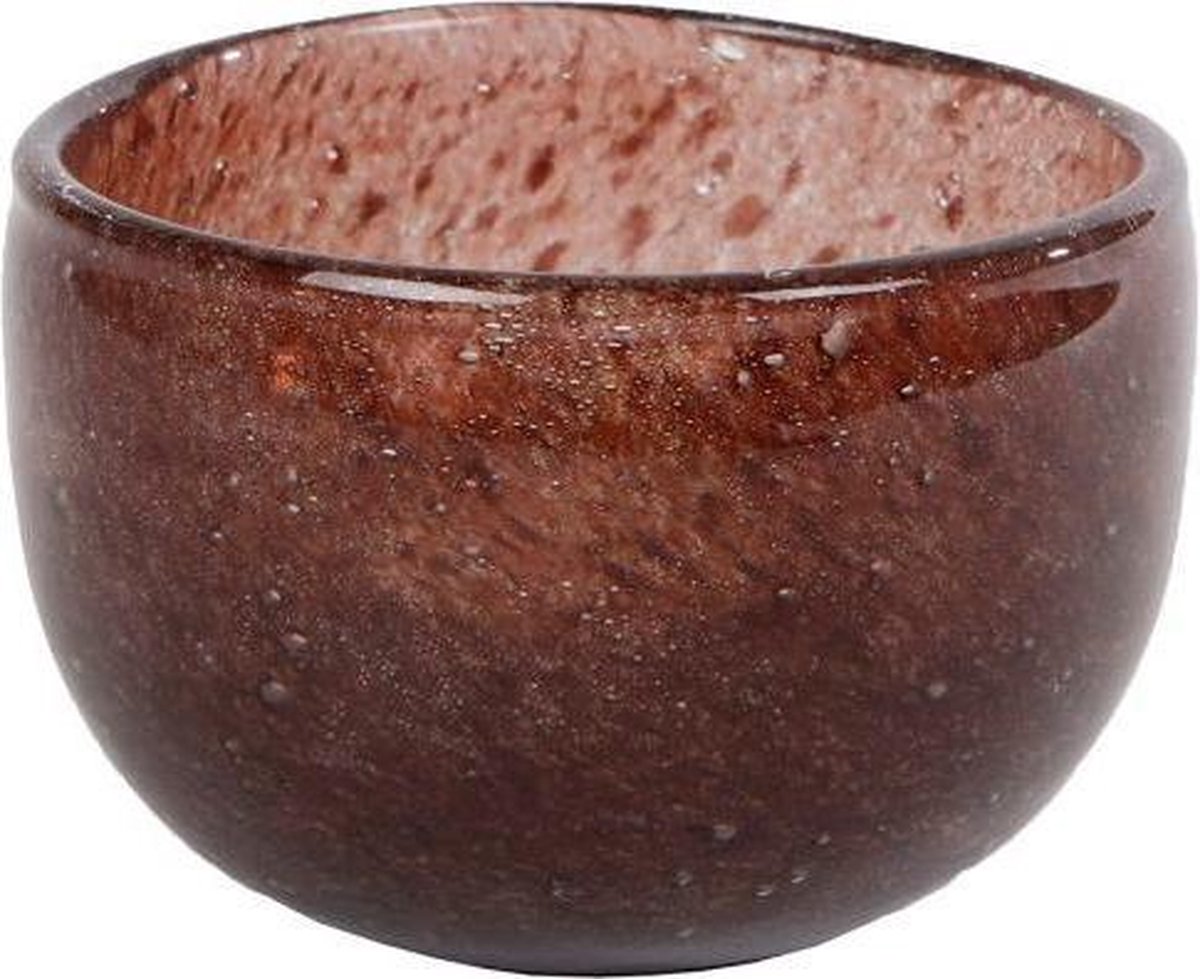 Theelichthouder bruin glas l9b9h7 cm Van Manen