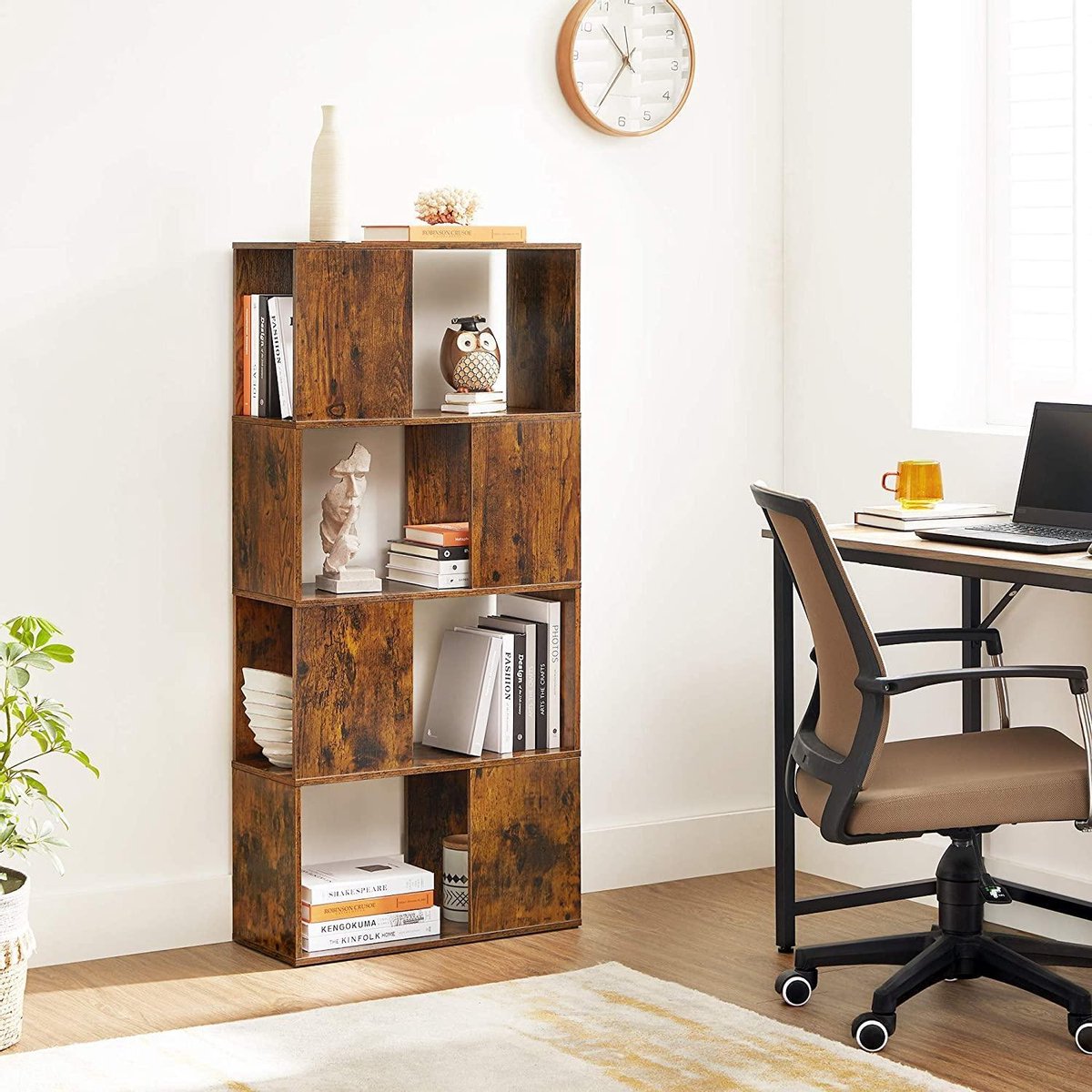 Bibliothèque VASAGLE, étagère en bois à compartiments ouverts, vitrine pour  salon