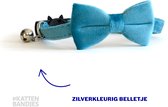Katten halsband - met strik - velvet - blauw - veiligheidssluiting