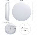 Technische tekening van een witte, ronde plafondlamp met afmetingen: Ø38cm, 50mm hoog. Bevat installatie-instructies.