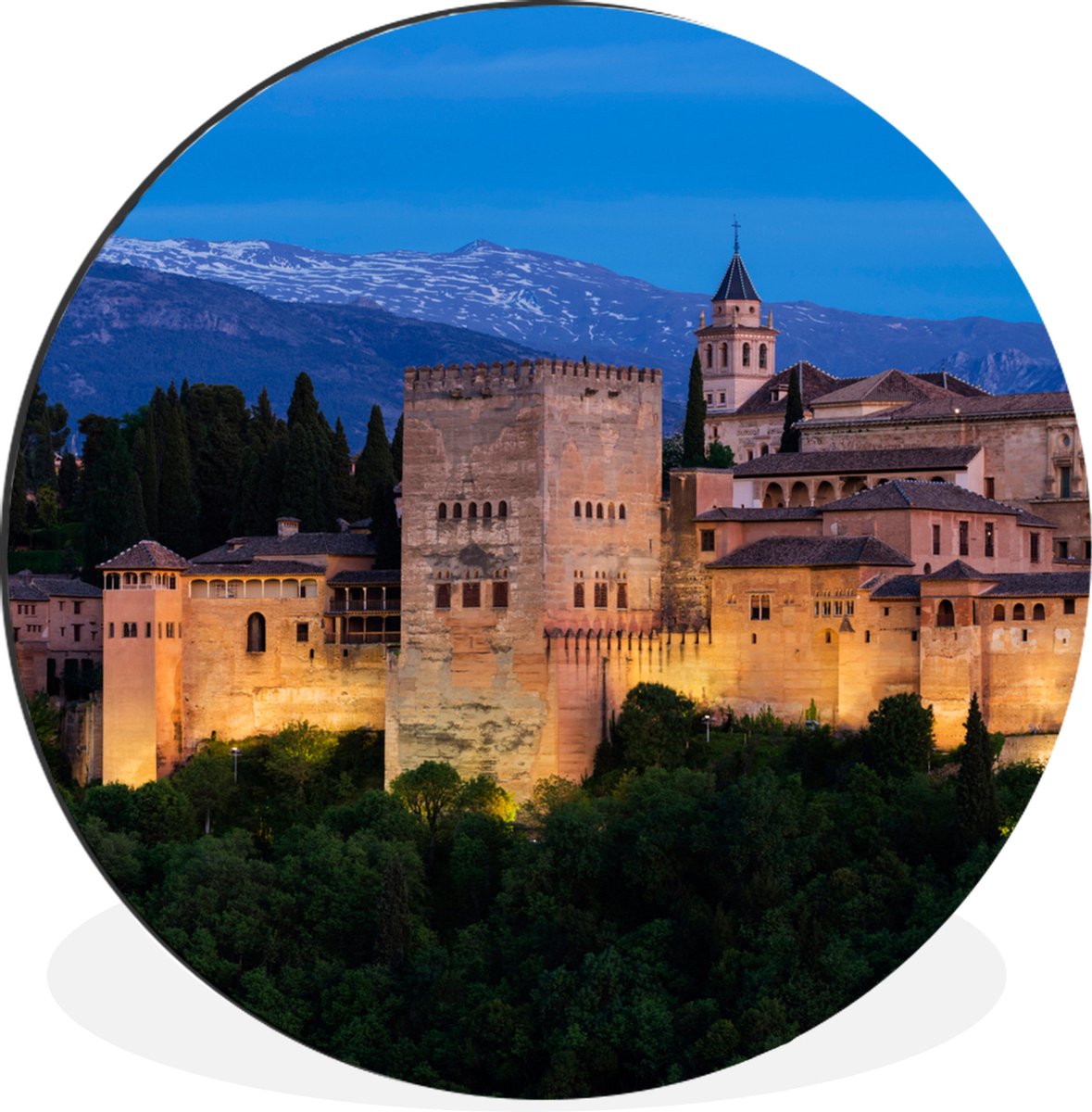 WallCircle - Wandcirkel - Muurcirkel - Verlichte muren van het Alhambra in Spanje - Aluminium - Dibond - ⌀ 60 cm - Binnen en Buiten - Merkloos