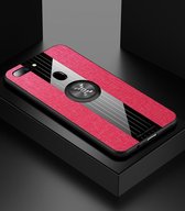 Voor OPPO R11S XINLI stiksels Textue schokbestendig TPU beschermhoes met ringhouder (rood)