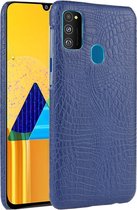 Voor Galaxy M21 Shockproof Crocodile Texture PC + PU Case (blauw)